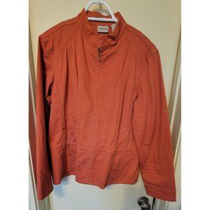 Chicos Womens Jacket Orange Floral Mock Neck Zip Up Embroidered Beaded XL/16 3